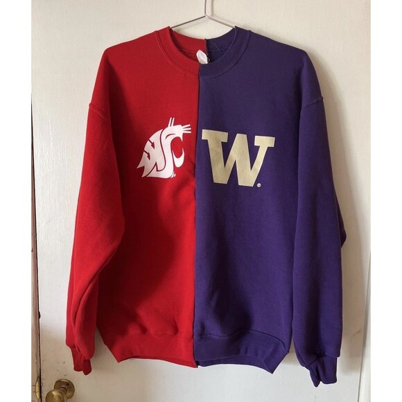 WU Huskies WSU Washington State Cougars red/purple Sweatshirt Med - Picture 1 of 13